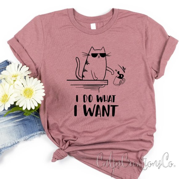 I do what I want cat knocking over coffee design humorous womens graphic tee - Picture 1 of 3